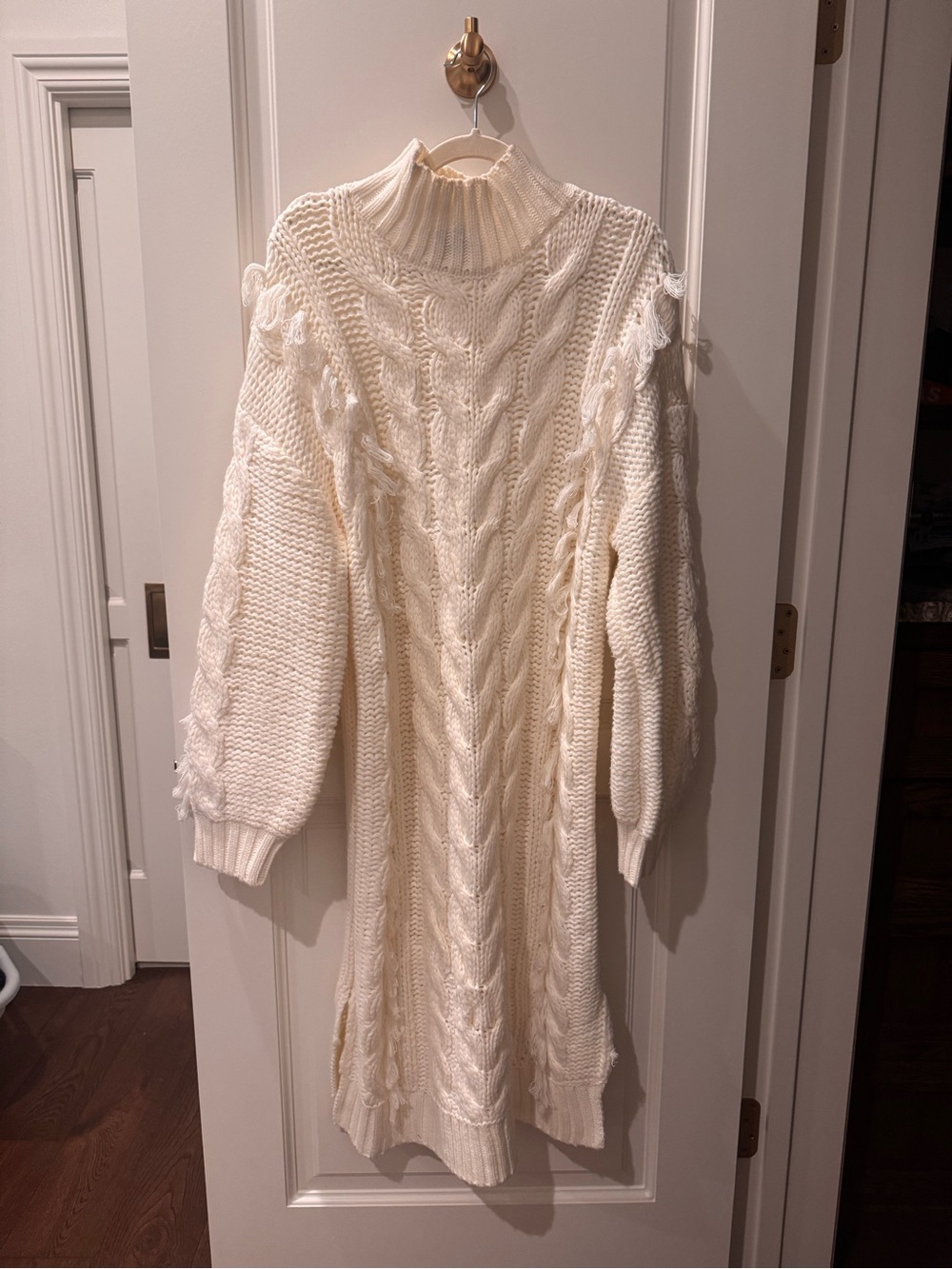 FARM Rio Cream Cable-Knit Fringe Maxi Dress - Picture 3 of 6